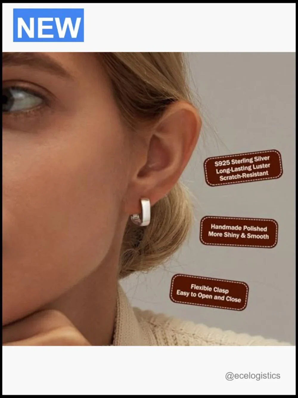 925 Sterling Silver Chunky Hoop Earrings Hypoallergenic Huggie Hoops